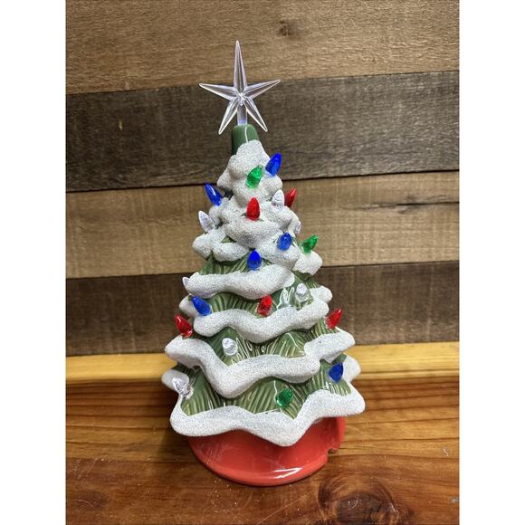 Ceramic Lighted LED Christmas Tree Battery Operated Lights Up 12” - Picture 1 of 7